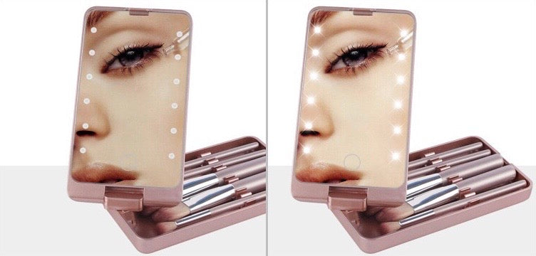 Led light portable make up box with mirror